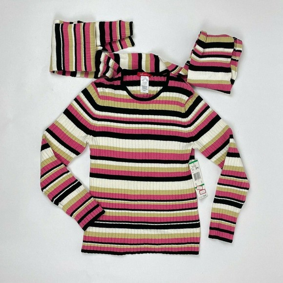 NWT Anne Klein Women's Petite Large Neapolitan Striped Rib Knit Sweater w/ Scarf - Picture 7 of 10